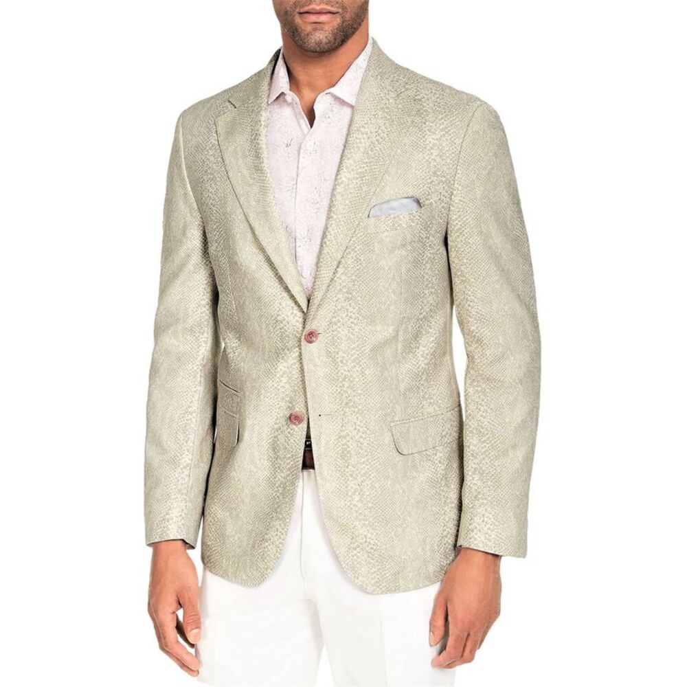 Tallia Mens Slim-Fit Cotton Blend Snakeskin Blazer Small Cream Sport Coat - NWT